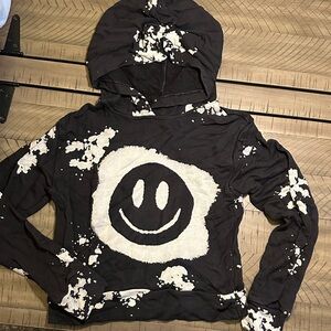 FBZ Black Tie-Dye Smiley Face Hoodie Sweatshirt for Kids